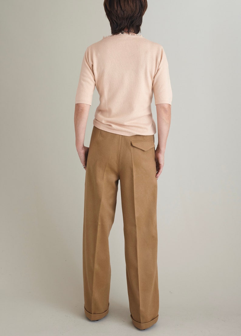 Cashmere Wool Pants for Women, Black Wool Wide Leg Pants with Pleats and Crease, Elegant Thick Warm Pants for Winter FTN57_91WOL