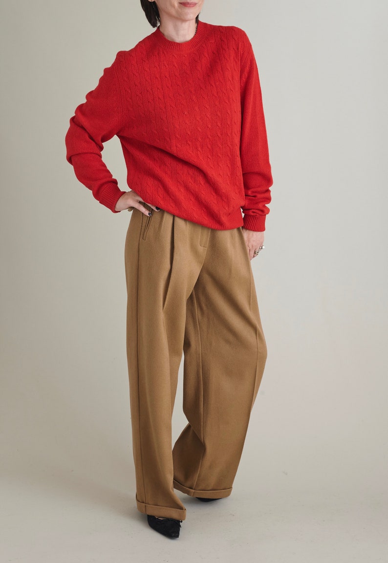 Cashmere Wool Pants for Women, Black Wool Wide Leg Pants with Pleats and Crease, Elegant Thick Warm Pants for Winter FTN57_91WOL