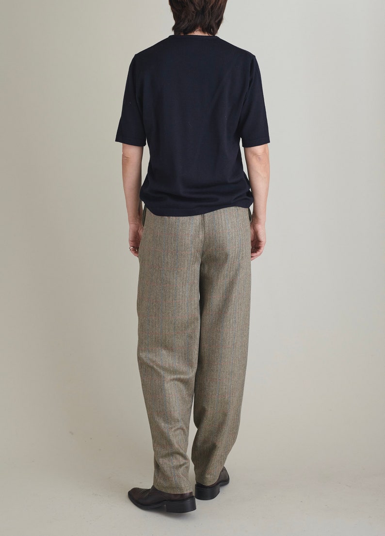 Silk - Wool Pants for Women Size XXS - XXL | Fall, Spring Tailored Trousers with High Waist and Pleats in Herringbone Design FTN1_98WOL_SIL