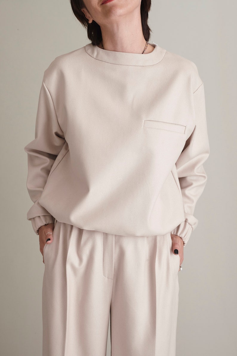 Two Piece Set for Women | Wide Leg Pants and Matching Blouse | Wool Pants and Matching Blouse