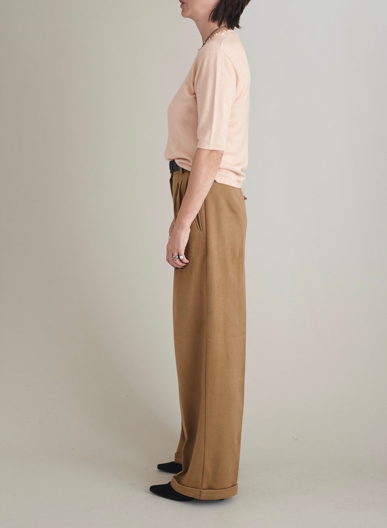 Cashmere Wool Pants for Women, Black Wool Wide Leg Pants with Pleats and Crease, Elegant Thick Warm Pants for Winter FTN57_91WOL