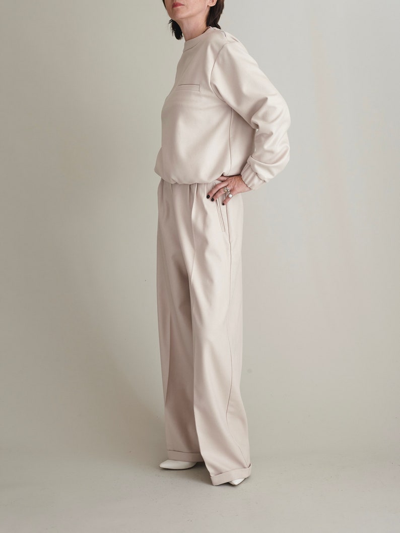 Two Piece Set for Women | Wide Leg Pants and Matching Blouse | Wool Pants and Matching Blouse