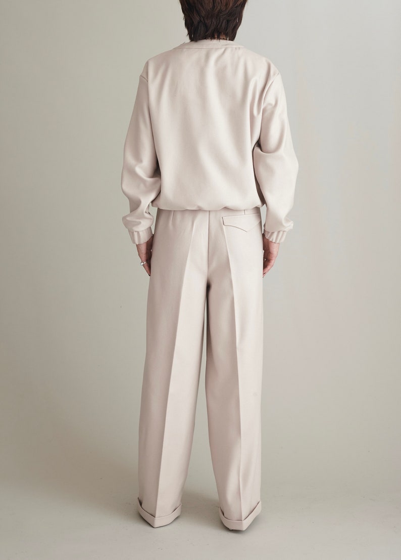 Two Piece Set for Women | Wide Leg Pants and Matching Blouse | Wool Pants and Matching Blouse