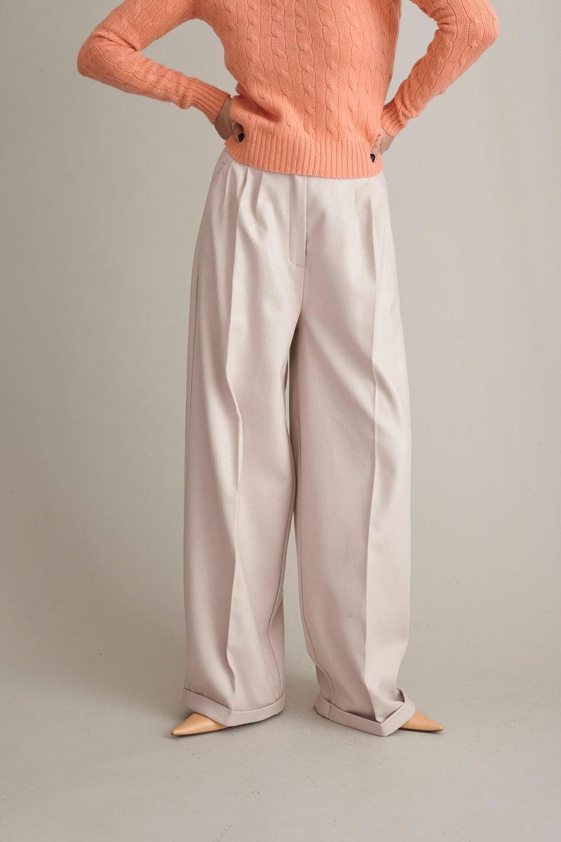 Two Piece Set for Women | Wide Leg Pants and Matching Blouse | Wool Pants and Matching Blouse