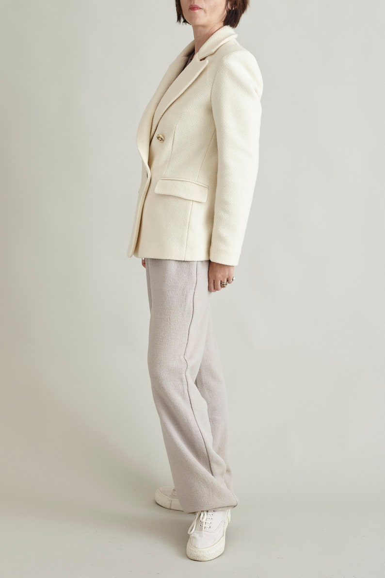 Handmade Wool Blazer for Women, White Tweed Suit Jacket, Double Breasted Cut, Elegant Classic Design, Premium Italian Fabrics, Bold Colors