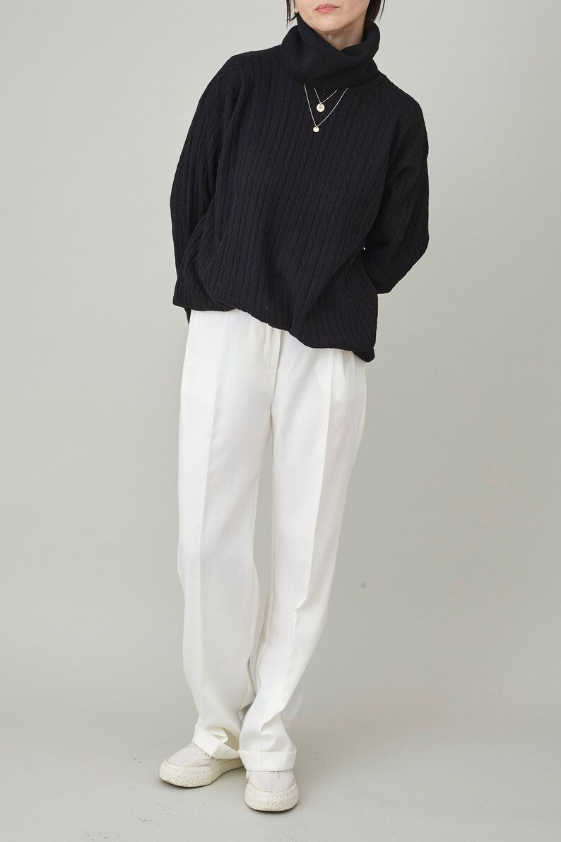 White Wool Pants for Women, Pleated, High Waist Straight-Leg Tailored Trousers with Ironed Crease, Elegant Bottoms for Formal Outfits