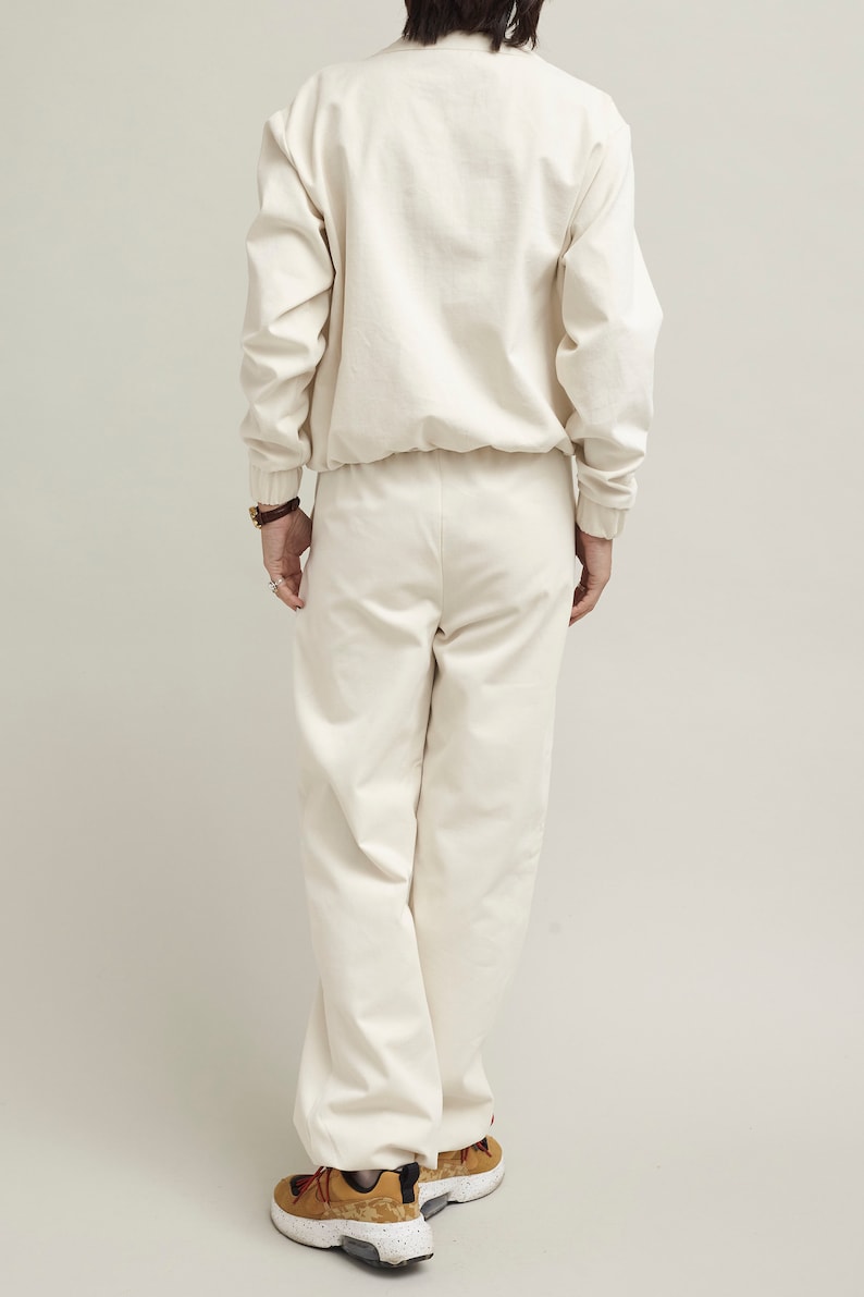 Two Piece Set with Sweat Pants and Sweat Blouse | White Pants with Elastic Waist and Matching Top