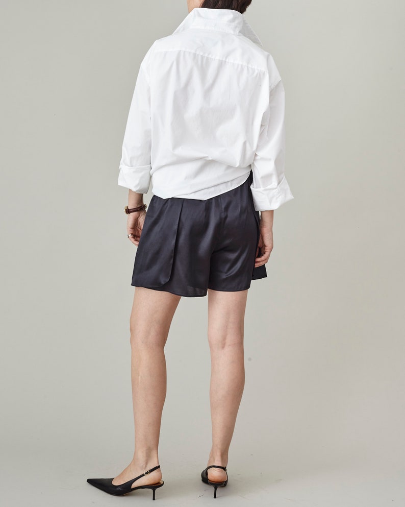 Handmade 100% Silk Shorts for Women, Wrap Boxer Design with Elastic Waist, White, Black Sporty Chic Summer Shorts