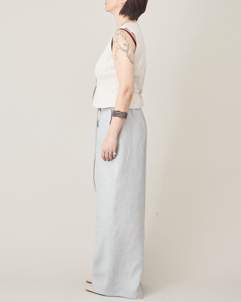 Women's Wide Leg Linen Trousers with Drawstring, Elastic Waist - High-Rise, Baggy, Loose-Fitting Palazzo Pants for Summer, Multiple Colors