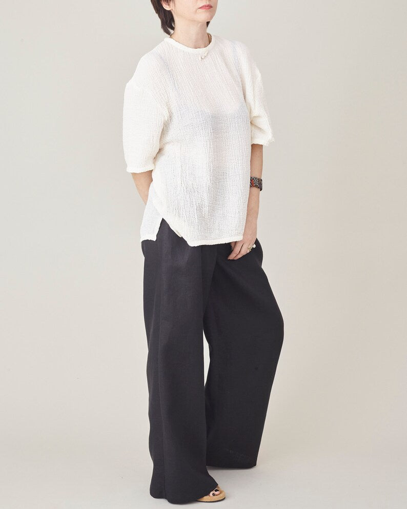 Black Linen Pants for Women, Wide Leg, Pleated High Waist, Flowy Trousers with Pockets, Chic Summer Bottoms, More Color Options