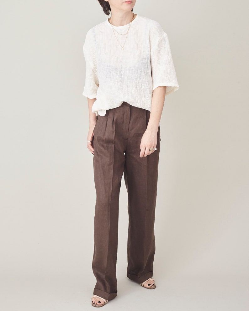 Wide Leg Linen Pants for Women, with Pleats and High Waisted Cut, best Clean Aesthetic Style, Summer Office Outfits, Brown, Beige and More
