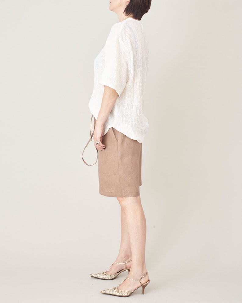 Linen Bermuda Shorts, Draw String, Elastic Waist Baggy Beach Short Pants
