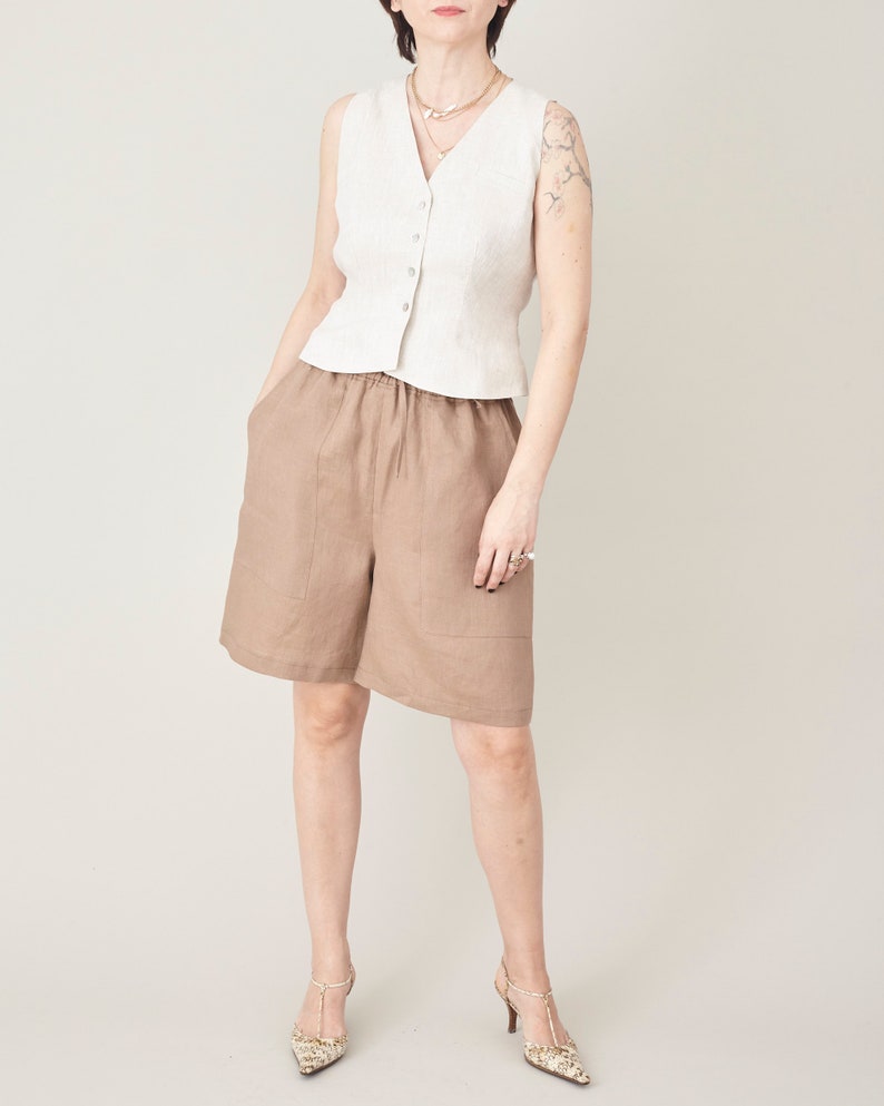 Linen Bermuda Shorts, Draw String, Elastic Waist Baggy Beach Short Pants
