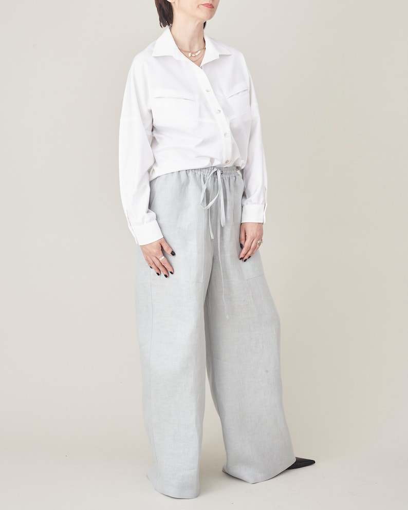Handmade White Shirt for Weekend and Office Outfits, Women's Crisp Cotton Minimalist Button Up Blouse with Relaxed Fit and Batwing Sleeves