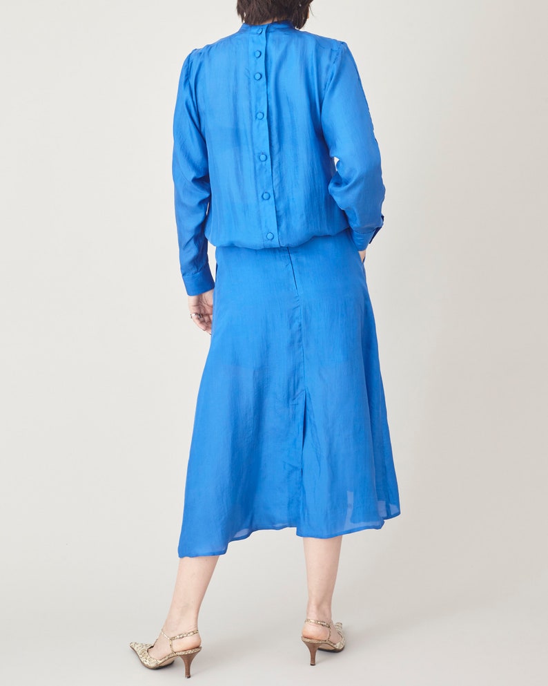 Handmade 100% Silk Dress for Women, Elegant Back Buttons Midi Dress with Long Sleeves and Pockets, Custom Length, More Color Options