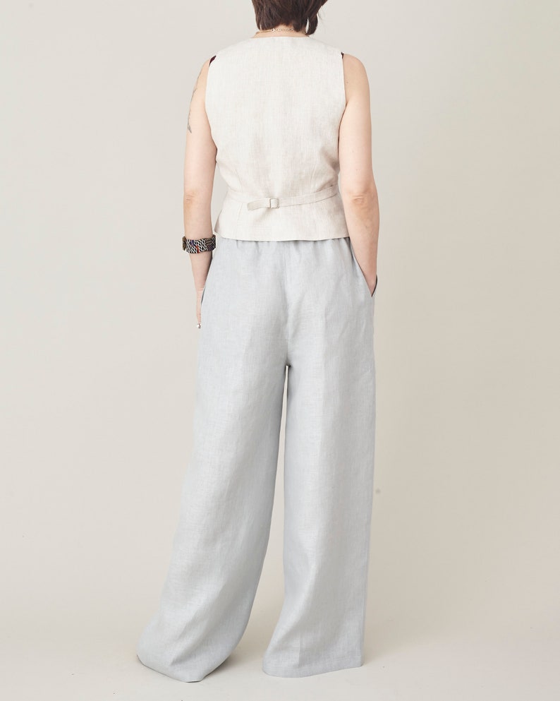 Women's Wide Leg Linen Trousers with Drawstring, Elastic Waist - High-Rise, Baggy, Loose-Fitting Palazzo Pants for Summer, Multiple Colors