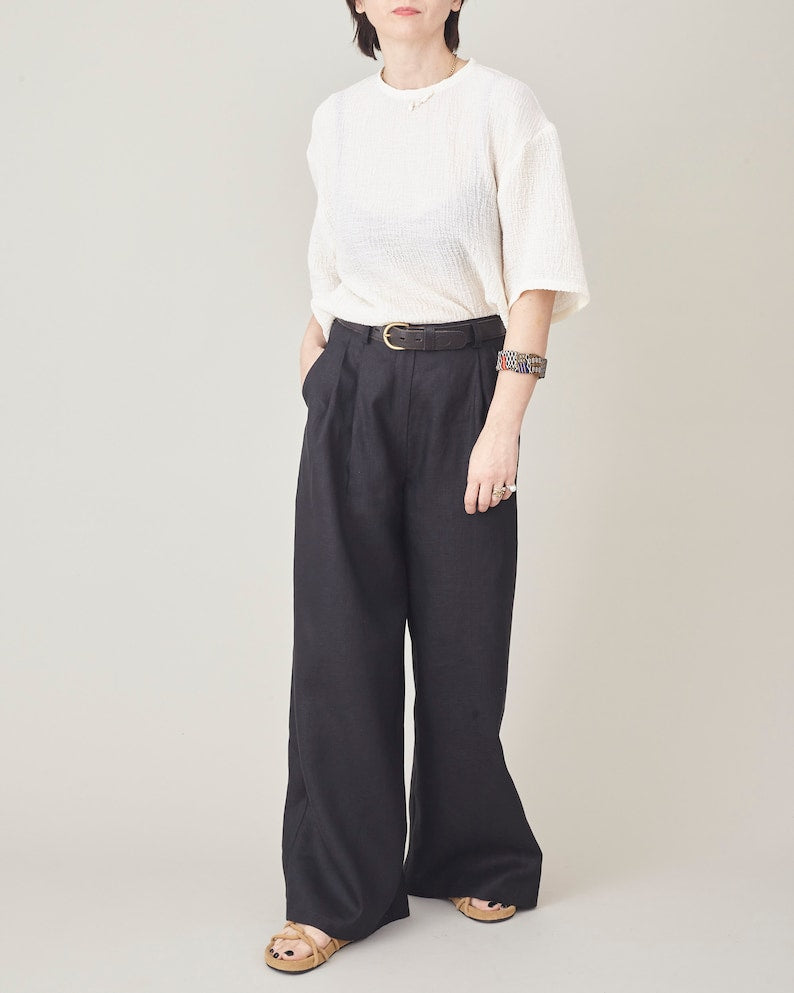 Black Linen Pants for Women, Wide Leg, Pleated High Waist, Flowy Trousers with Pockets, Chic Summer Bottoms, More Color Options