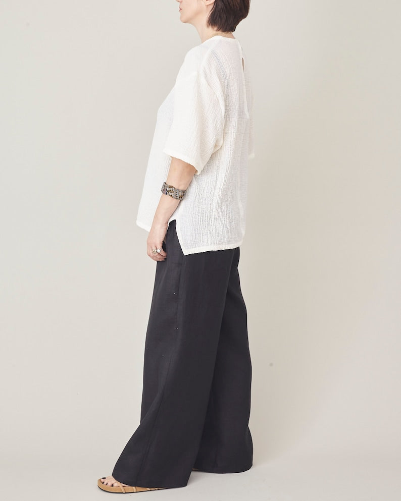 Black Linen Pants for Women, Wide Leg, Pleated High Waist, Flowy Trousers with Pockets, Chic Summer Bottoms, More Color Options