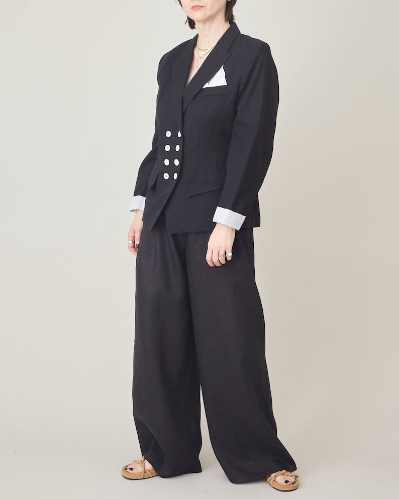 Black Linen Pants for Women, Wide Leg, Pleated High Waist, Flowy Trousers with Pockets, Chic Summer Bottoms, More Color Options