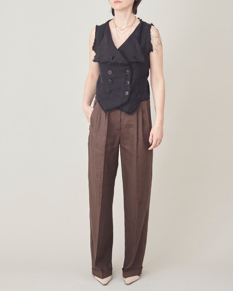 Wide Leg Linen Pants for Women, with Pleats and High Waisted Cut, best Clean Aesthetic Style, Summer Office Outfits, Brown, Beige and More