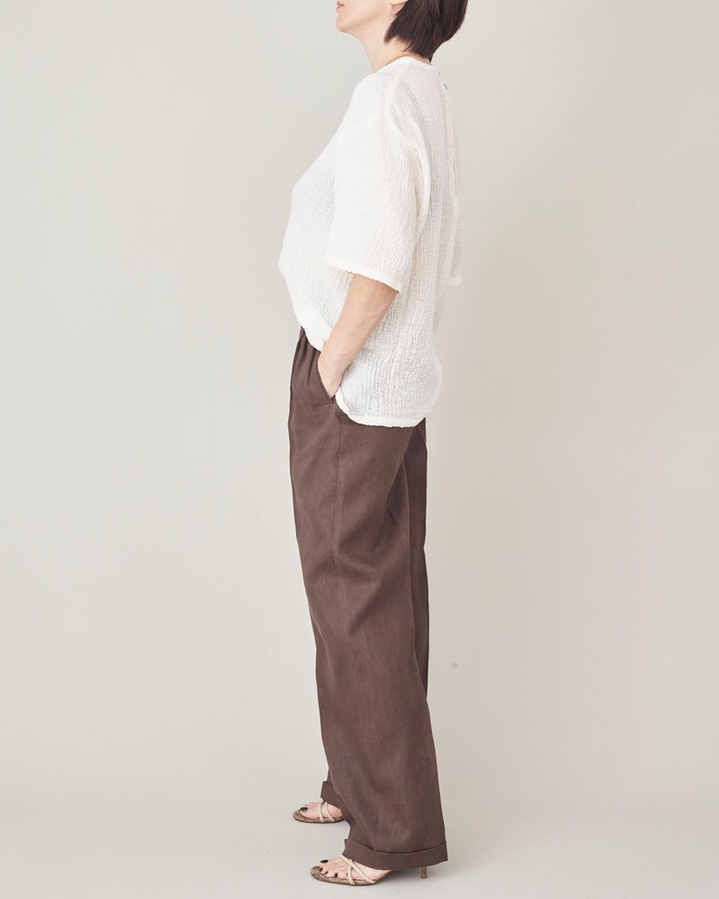 Wide Leg Linen Pants for Women, with Pleats and High Waisted Cut, best Clean Aesthetic Style, Summer Office Outfits, Brown, Beige and More