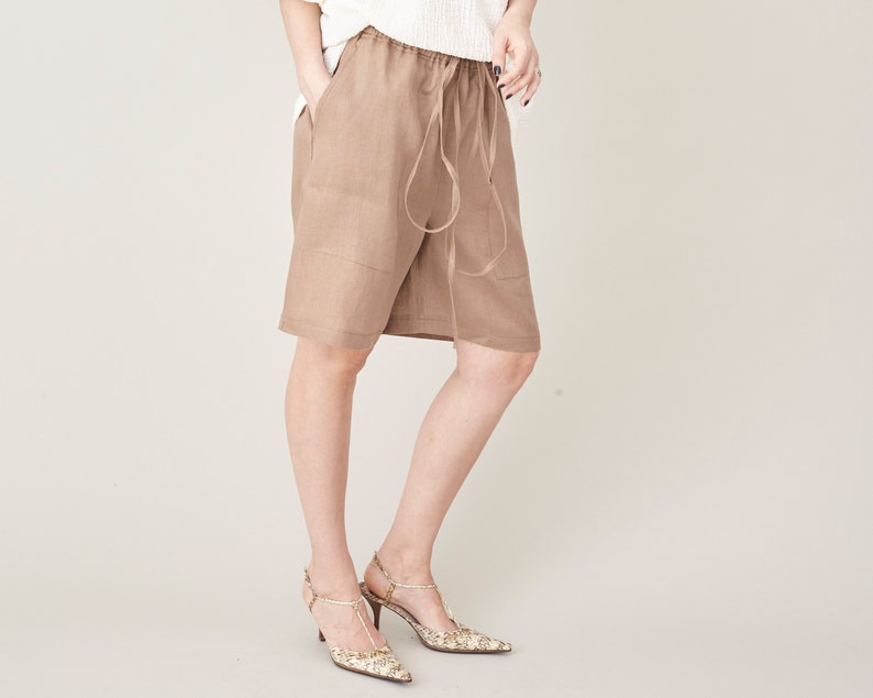 Linen Bermuda Shorts, Draw String, Elastic Waist Baggy Beach Short Pants