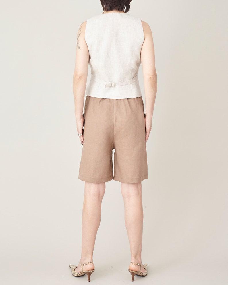 Linen Bermuda Shorts, Draw String, Elastic Waist Baggy Beach Short Pants