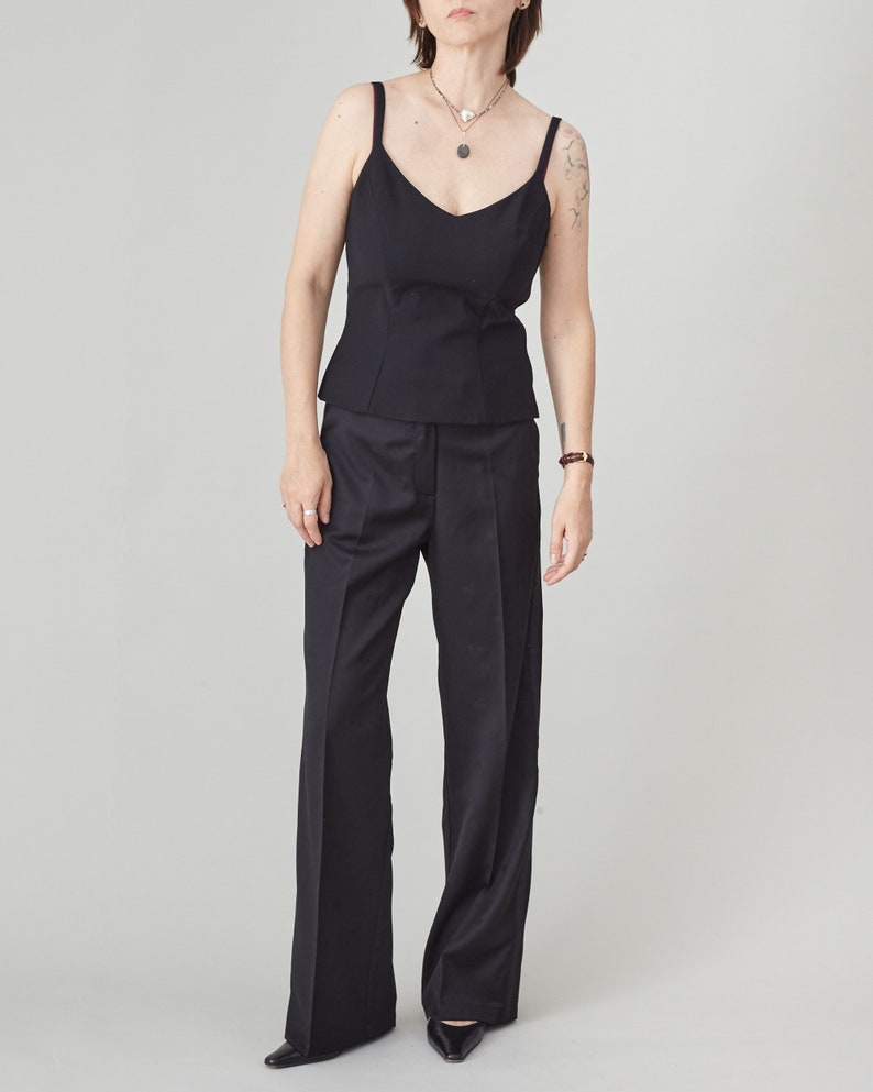 Black Wool Tuxedo Pants – Women’s Straight Leg Trousers with 100% Silk Side Stripe, Custom Size Wedding Guest Pants Outfit
