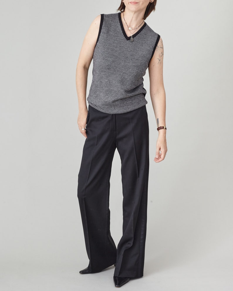 Black Wool Tuxedo Pants – Women’s Straight Leg Trousers with 100% Silk Side Stripe, Custom Size Wedding Guest Pants Outfit