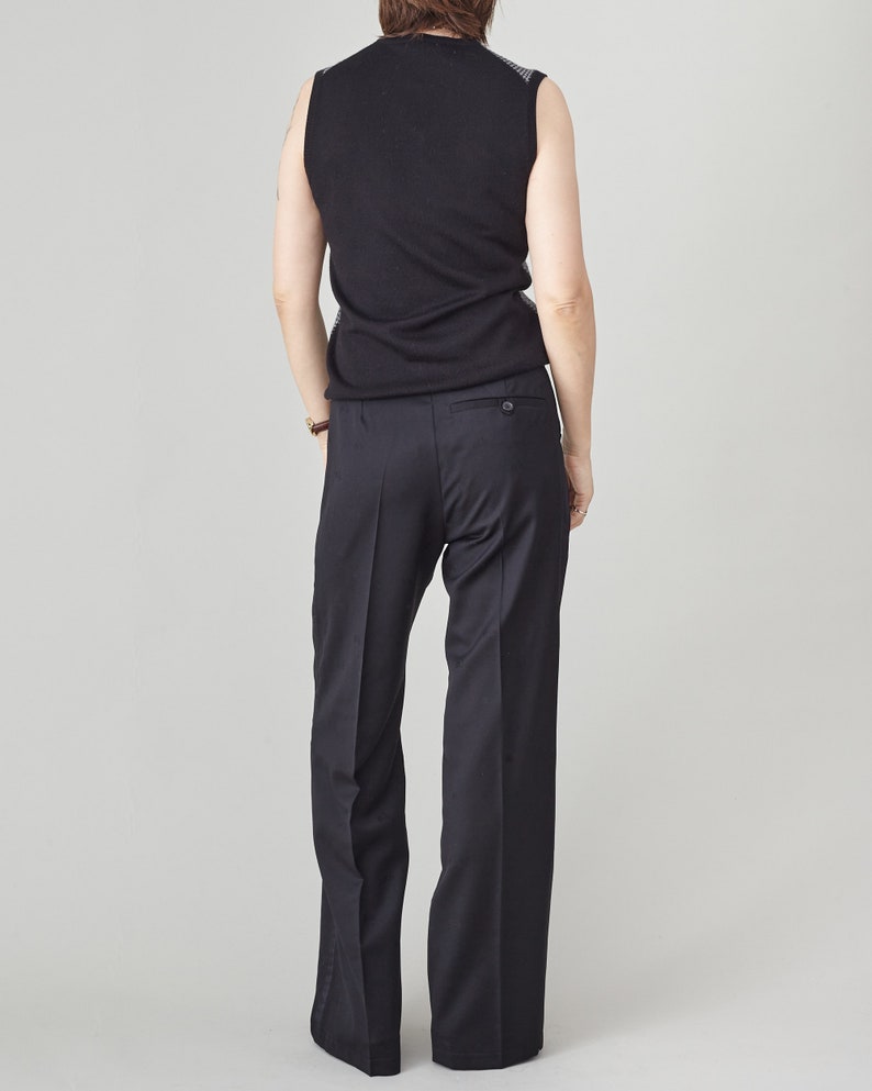 Black Wool Tuxedo Pants – Women’s Straight Leg Trousers with 100% Silk Side Stripe, Custom Size Wedding Guest Pants Outfit