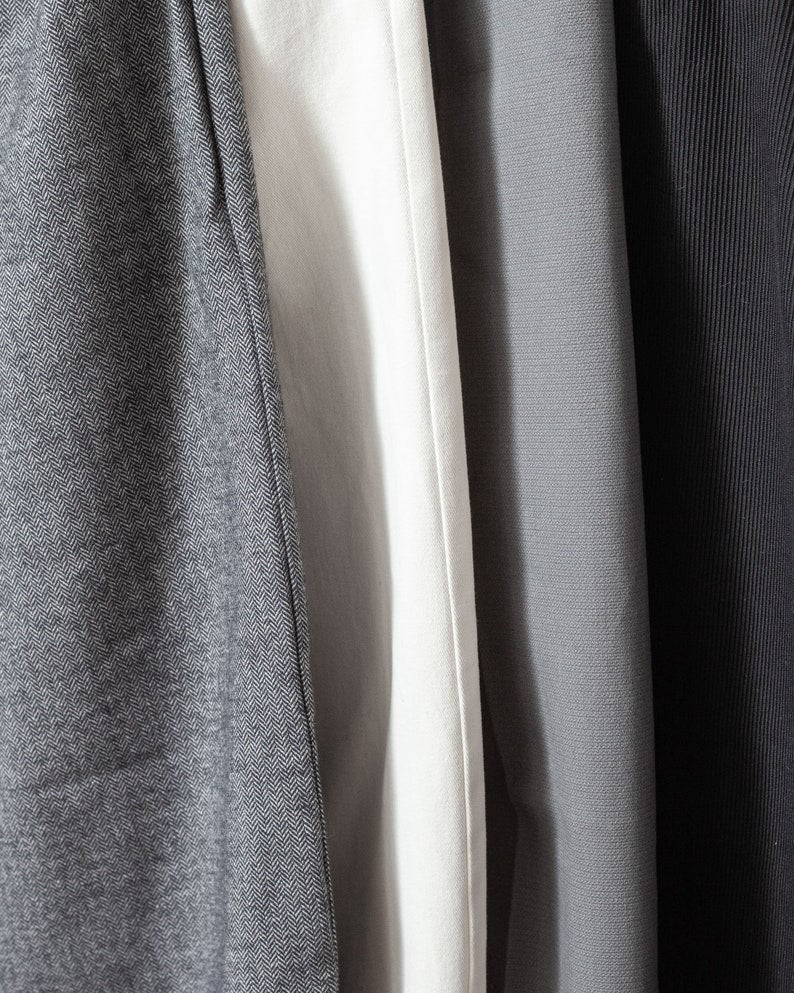 Handmade Wide Leg Pants for Women, Custom Tailored Trousers with High Rise and Pleats, Grey Herringbone Print Soft Cotton Spring Fall Pants