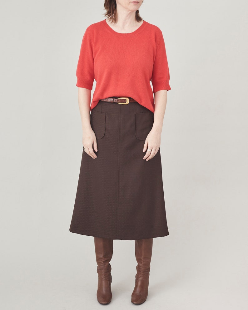 Handmade 100% Wool Brown Skirt for Women, Simple, Clean Design A-line, Midi Skirt for Elegant Business Looks, Fall, Spring Custom Size Skirt