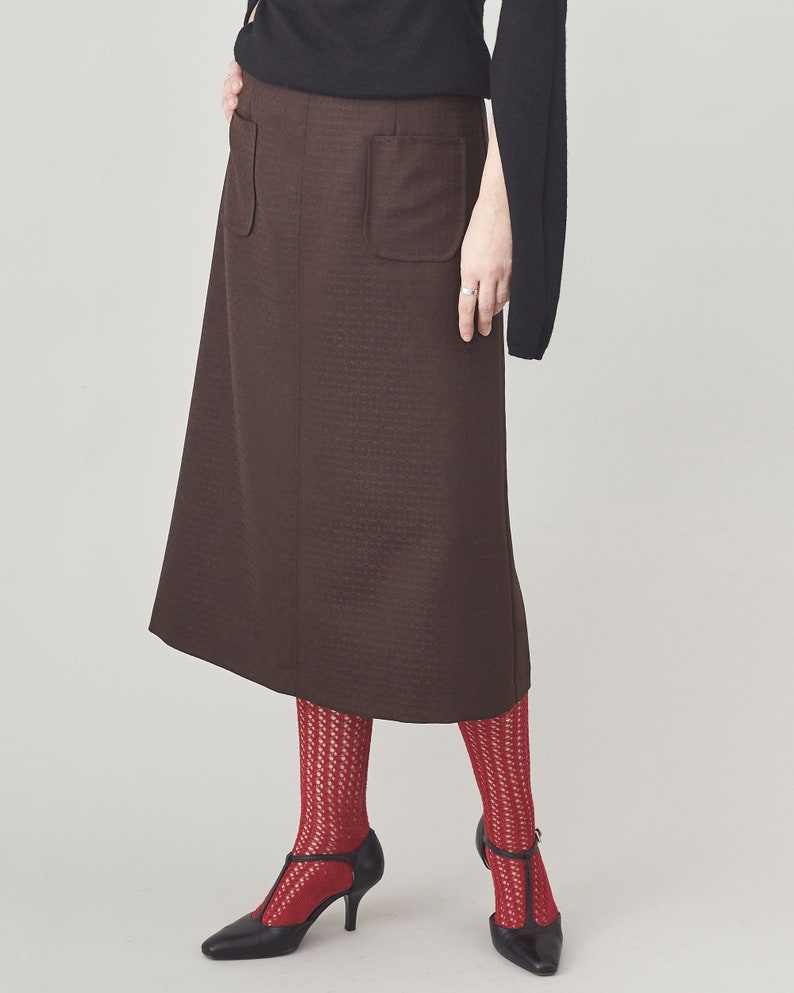 Handmade 100% Wool Brown Skirt for Women, Simple, Clean Design A-line, Midi Skirt for Elegant Business Looks, Fall, Spring Custom Size Skirt