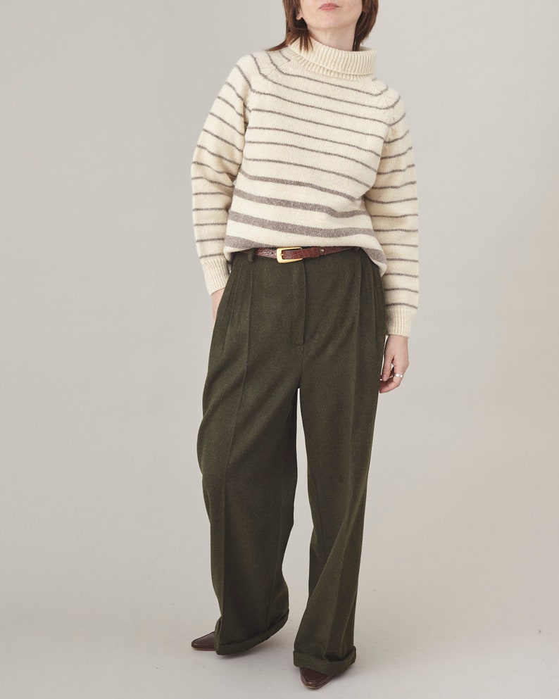 Handmade 100% Cashmere Dress Pants for Women, Elegant Wide-Leg, High-Rise, Pleated Winter Trousers, Thick, Warm Pants: Black, Beige, Khaki