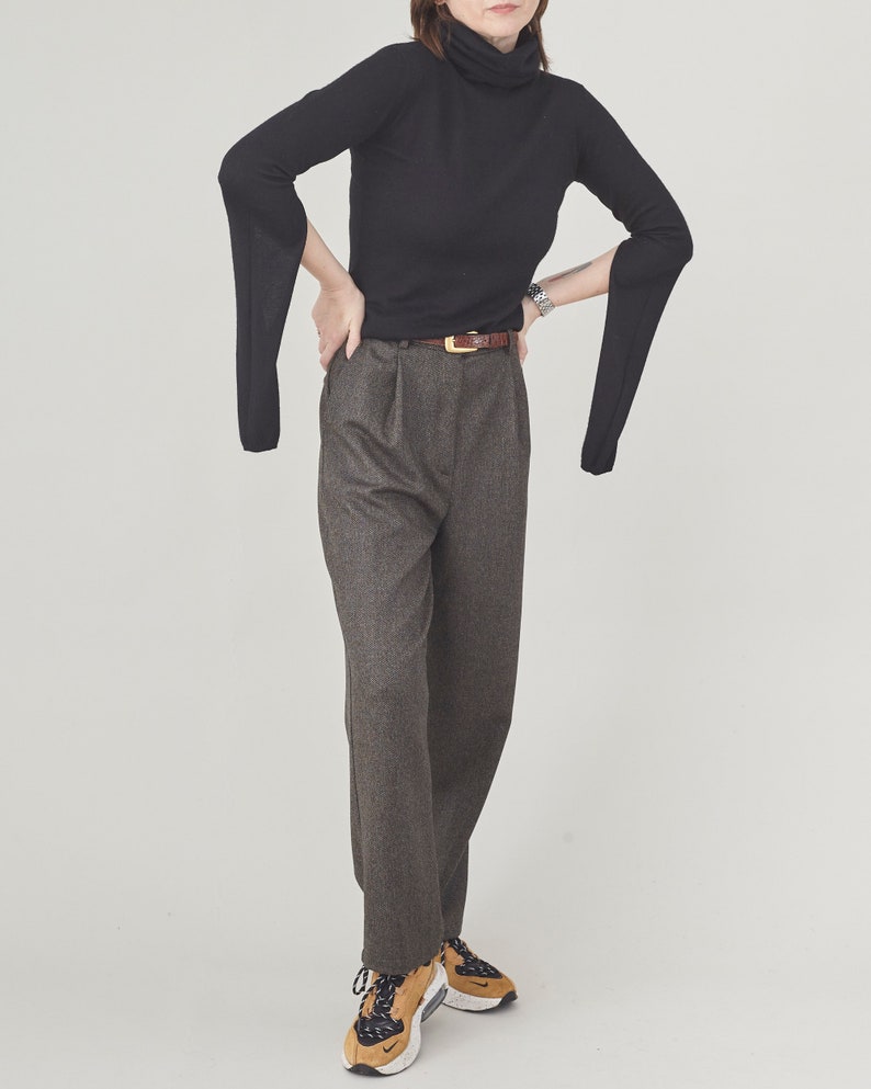 Handmade 100% Wool Pants for Women, Pleated High Waist Design, Best for Winter, Spring and Fall, Cropped Tapered Cut, Fully Lined FTN1_51WOL