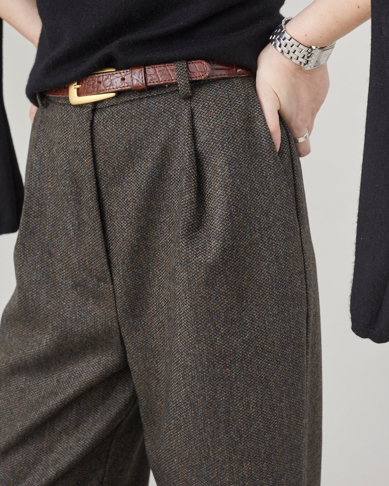 Handmade 100% Wool Pants for Women, Pleated High Waist Design, Best for Winter, Spring and Fall, Cropped Tapered Cut, Fully Lined FTN1_51WOL