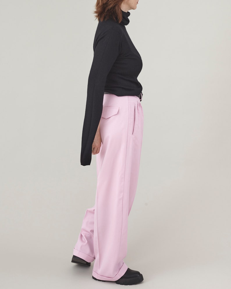 Wool Trousers for Women, Straight Wide-Leg Pants in Black, White, Pink and more, Elegant Corporate Clothing for Spring, Summer, Fall