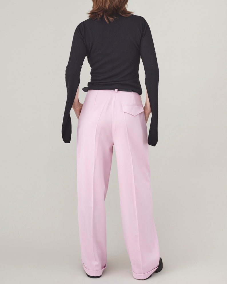 Wool Trousers for Women, Straight Wide-Leg Pants in Black, White, Pink and more, Elegant Corporate Clothing for Spring, Summer, Fall