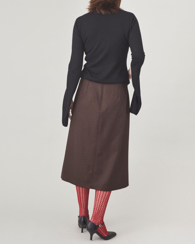 Handmade 100% Wool Brown Skirt for Women, Simple, Clean Design A-line, Midi Skirt for Elegant Business Looks, Fall, Spring Custom Size Skirt