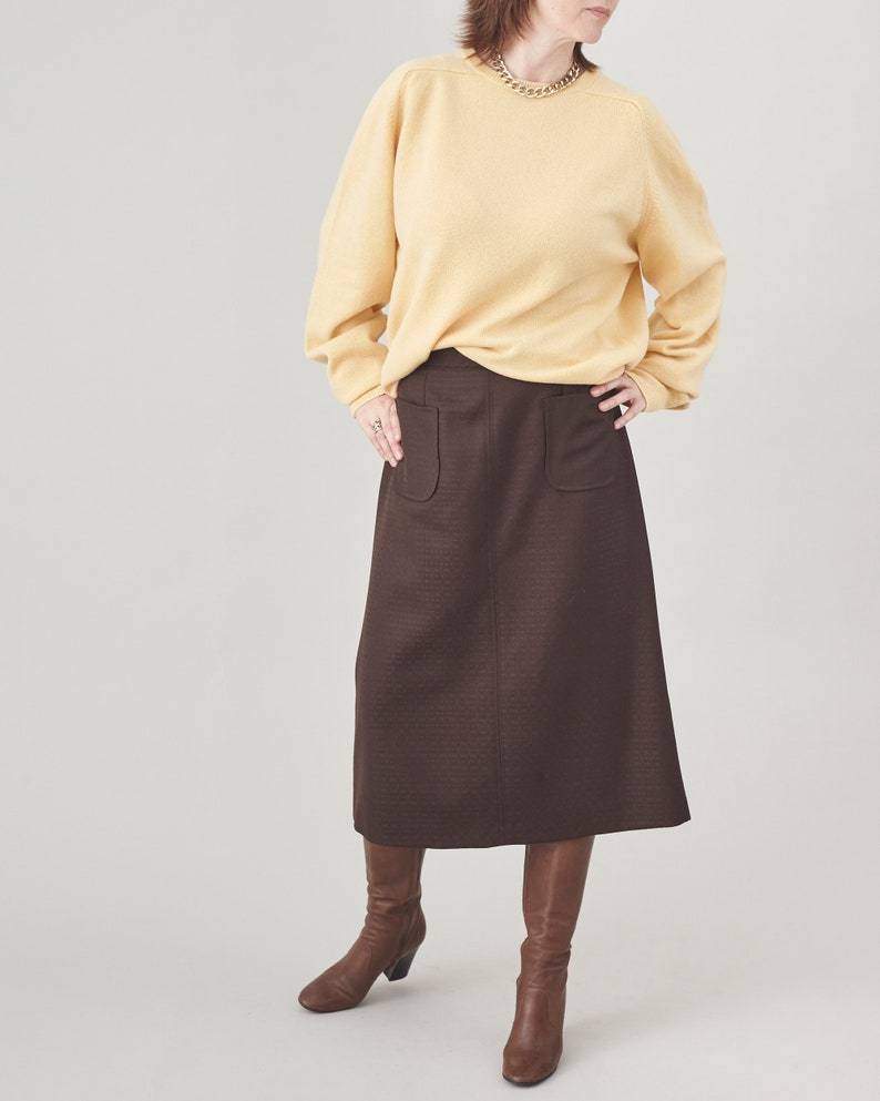 Handmade 100% Wool Brown Skirt for Women, Simple, Clean Design A-line, Midi Skirt for Elegant Business Looks, Fall, Spring Custom Size Skirt