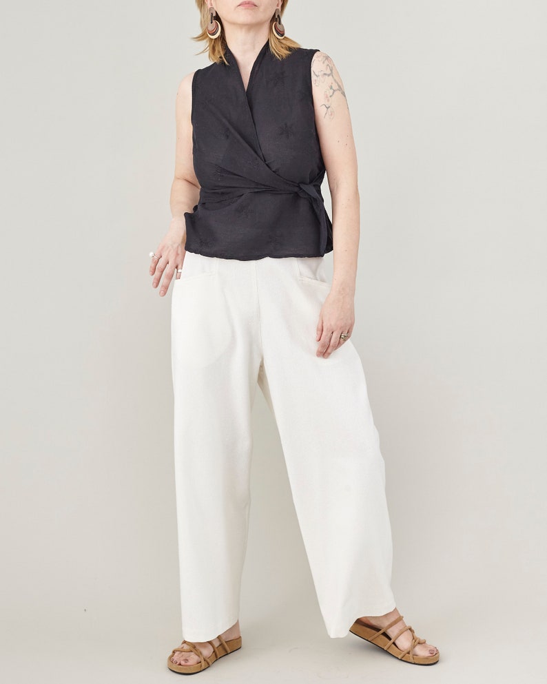 Handmade 100% Silk Pants for Women | Cropped, Wide Leg Summer Trousers in Ivory White