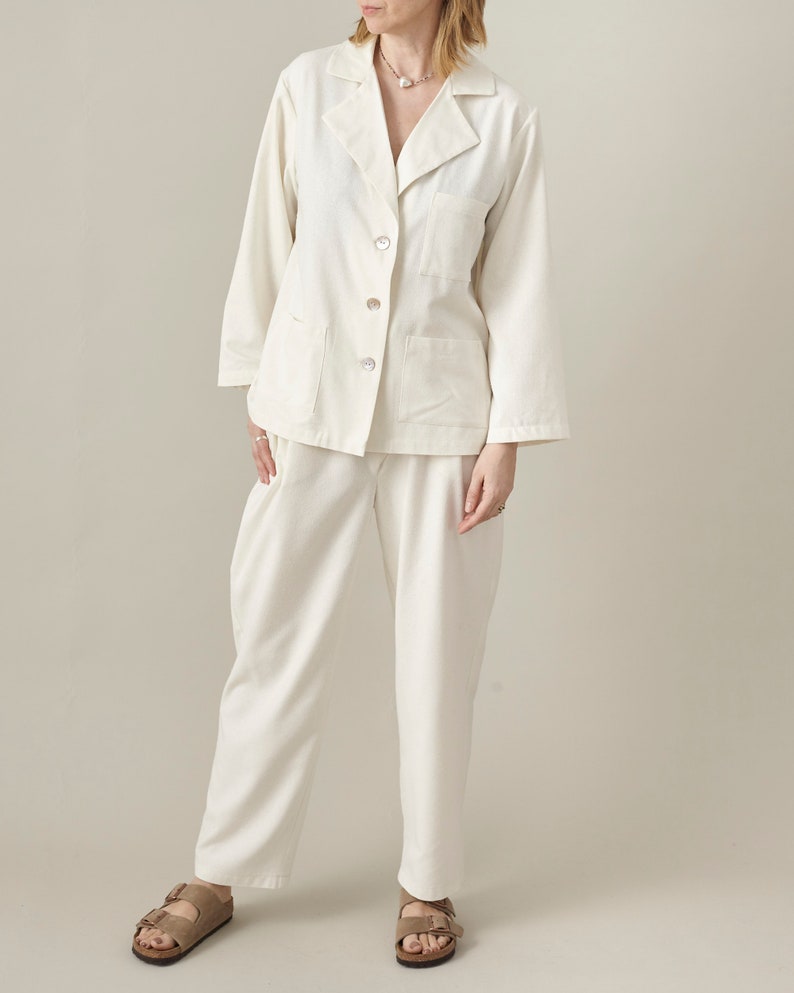 Handmade 100% Silk Pyjama Style Blouse for Women, Pure Raw Silk Minimalist Long Sleeve Top or Relaxed Fit Casual Blazer