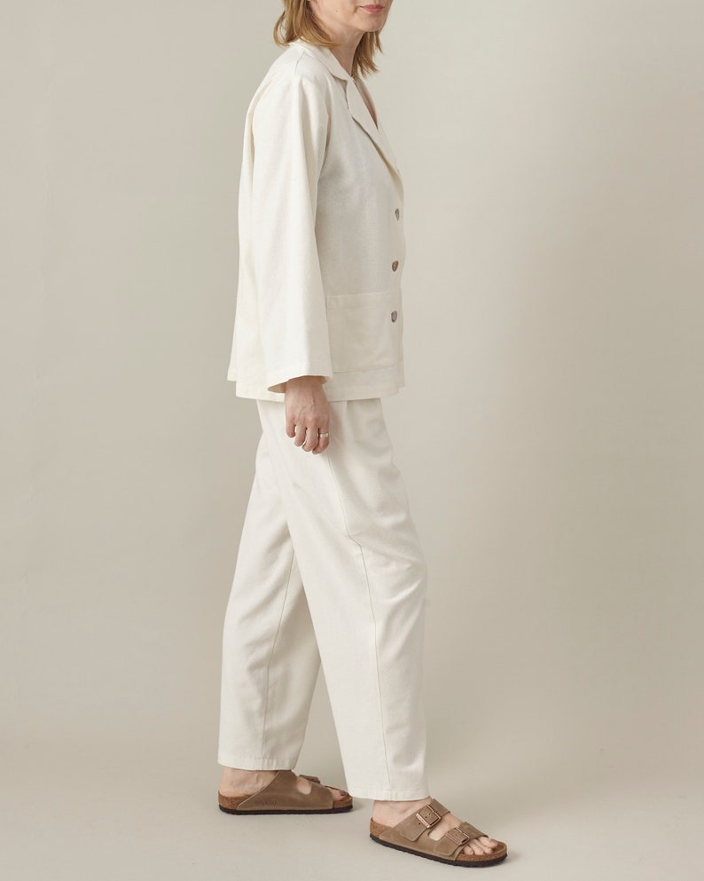 Handmade 100% Silk Pyjama Style Blouse for Women, Pure Raw Silk Minimalist Long Sleeve Top or Relaxed Fit Casual Blazer