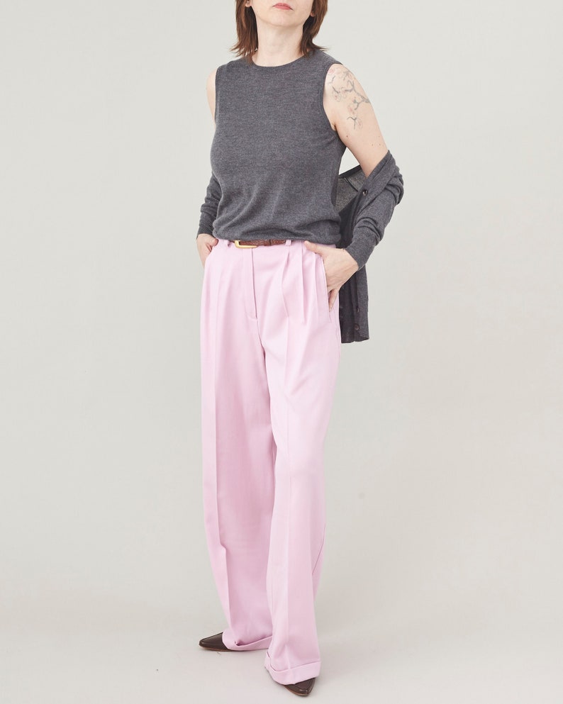 Wool Trousers for Women, Straight Wide-Leg Pants in Black, White, Pink and more, Elegant Corporate Clothing for Spring, Summer, Fall