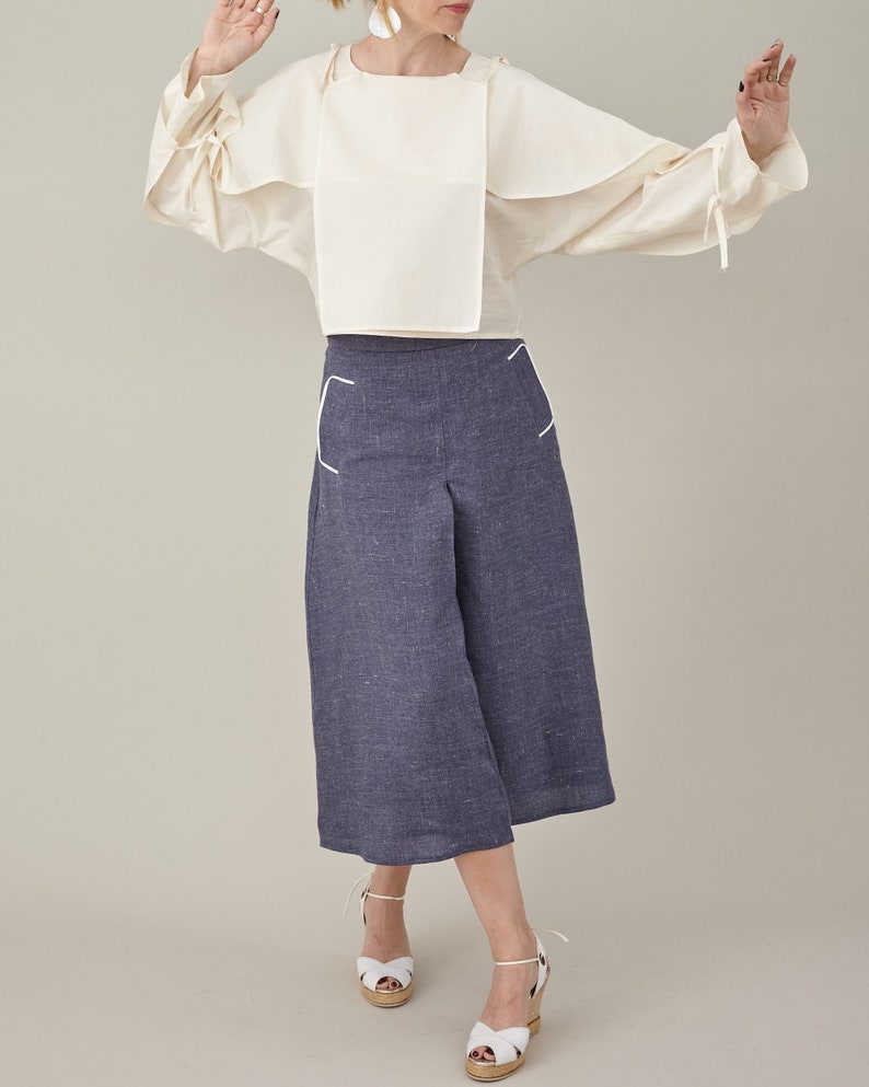 White Silk Crop Top for Women, Long Sleeve, Layered Blouse, Unique Avangarde Design with String Tie for Contemporary Looks