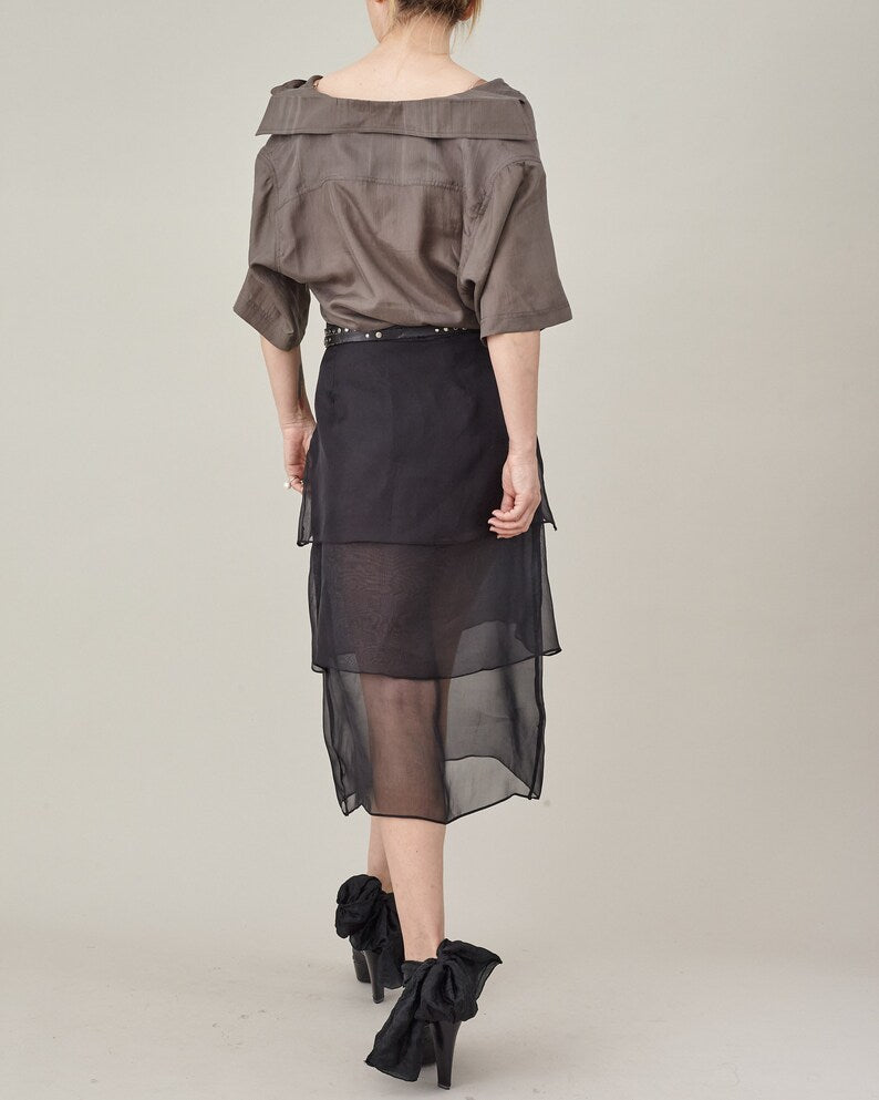100% Silk Short Sleeve Shirt for Women | Straight Cut, Relaxed Fit Summer Blouse in Taupe