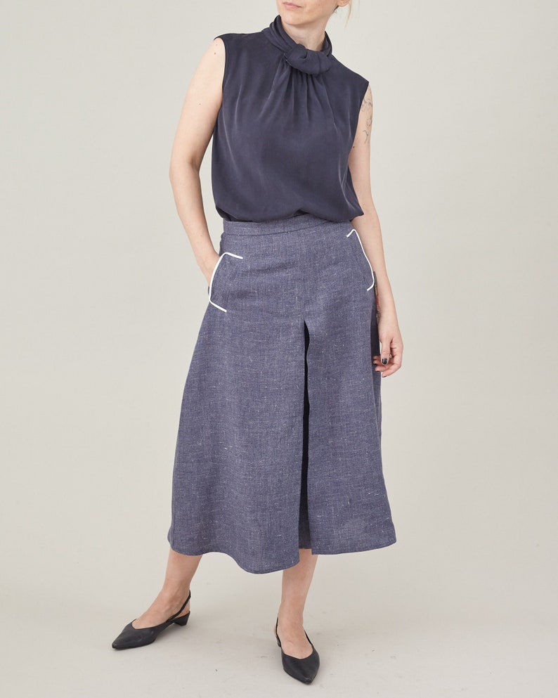Elegant Linen Skirt Pants for Women, Chic Summer Culottes in Versatile Colors, with Pockets