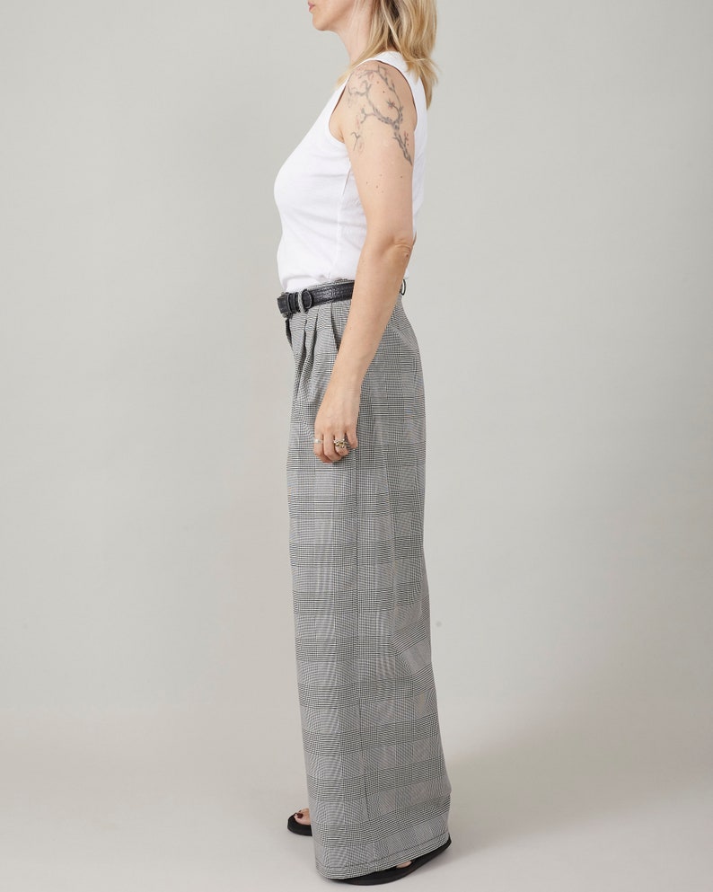 Plaid Wide Leg Pants for Summer, Glen Check Print, 100% Cotton, Palazzo Pants with Pleats and High Rise, Casual Tailored Trousers