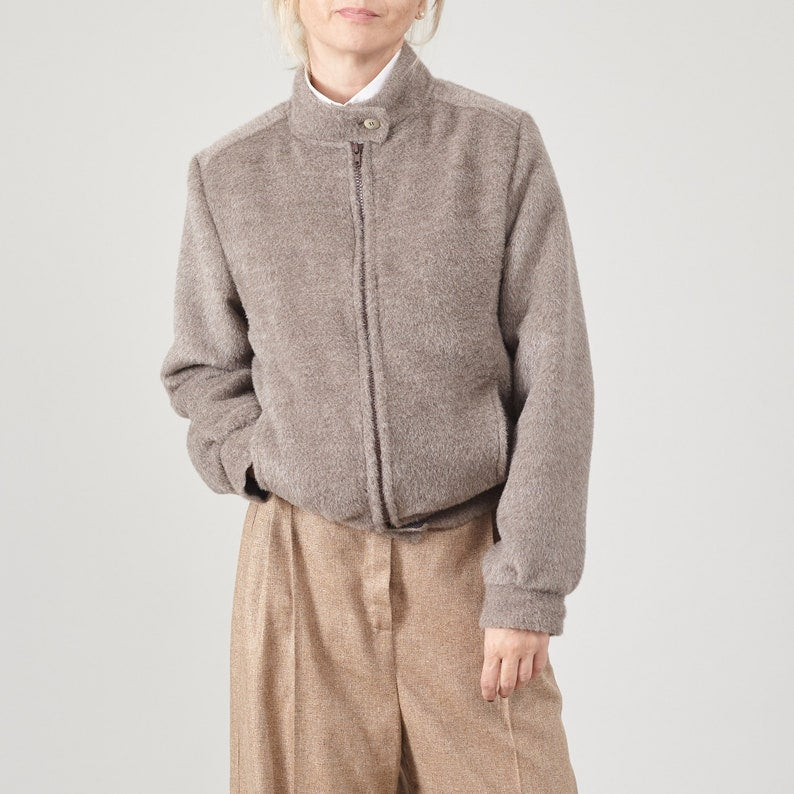 Handmade Luxurious Alpaca Wool Winter Bomber Jacket for Women - Fluffy Super Chic Instant Warmth and Softness - 3 Colors Taupe, Grey, Purple