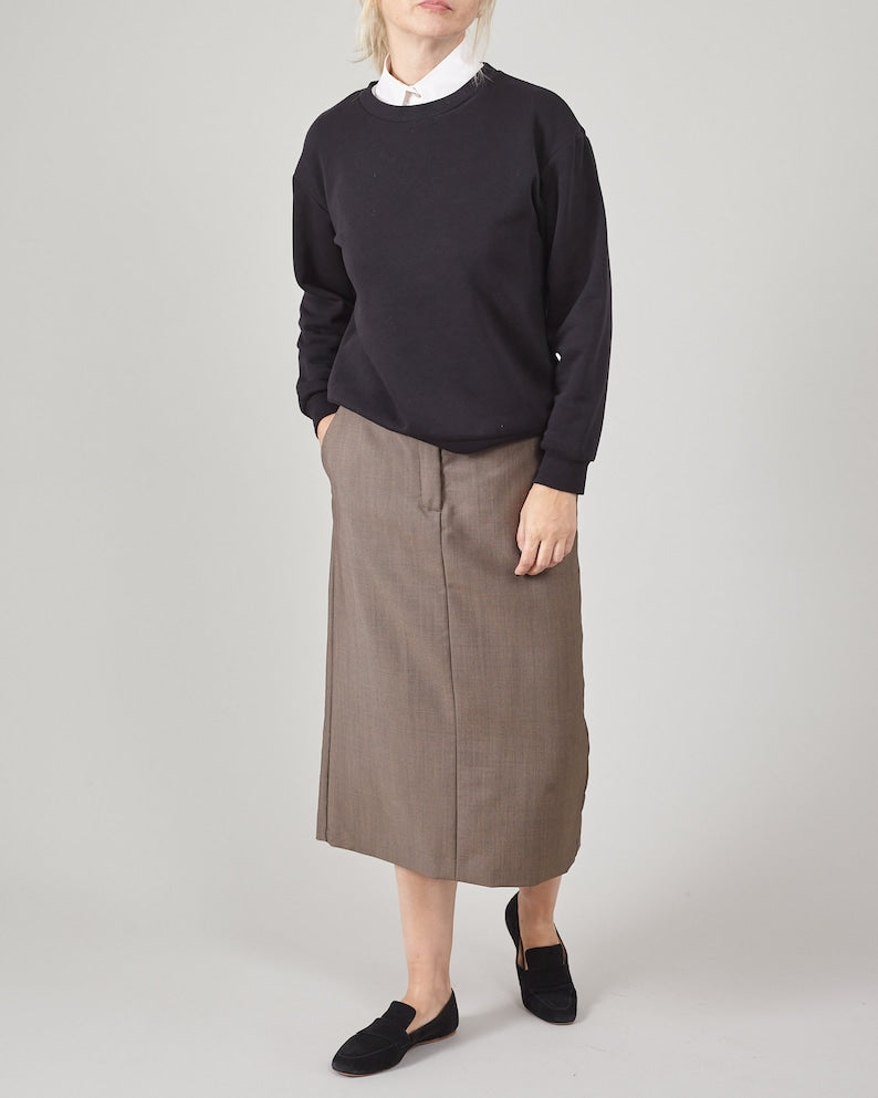 Handmade 100% Wool Midi Skirt for Women, Modern Chic Brown Straight Skirt with Front Zipper Closure and Pockets, Casual Outfits and Workwear